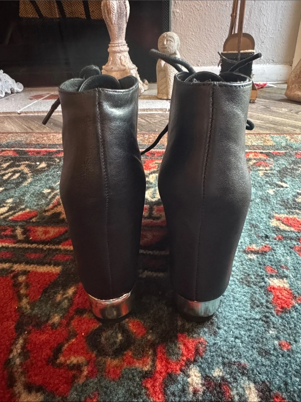 Jeffrey Campbell Black Wedge Ankle Boots with Silver Trim